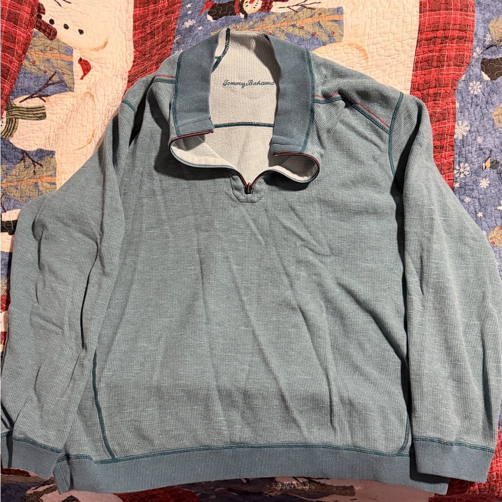 Tommy Bahama Men's Teal 1/4 Zip-Up Sweater